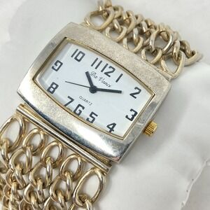 Vtg Da Vanci Watch Women 36mm Silver Gold Tone Wide Chain Link Band New Battery